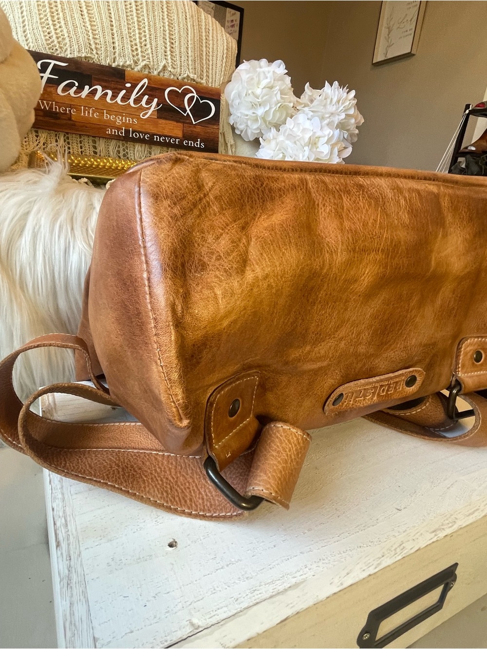 NWT Bed Stu Leather Howie Flapover Leather Backpack Tan Rustic Retail $365 - Picture 10 of 11